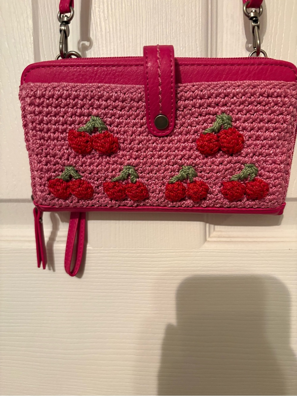 The Sak Pink Crochet Cherry Crossbody